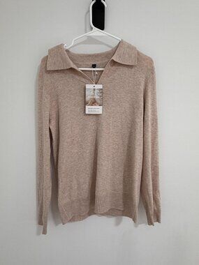 NWT Arach & Cloz Beige Wool Blend Collared Long Sleeve Sweater S